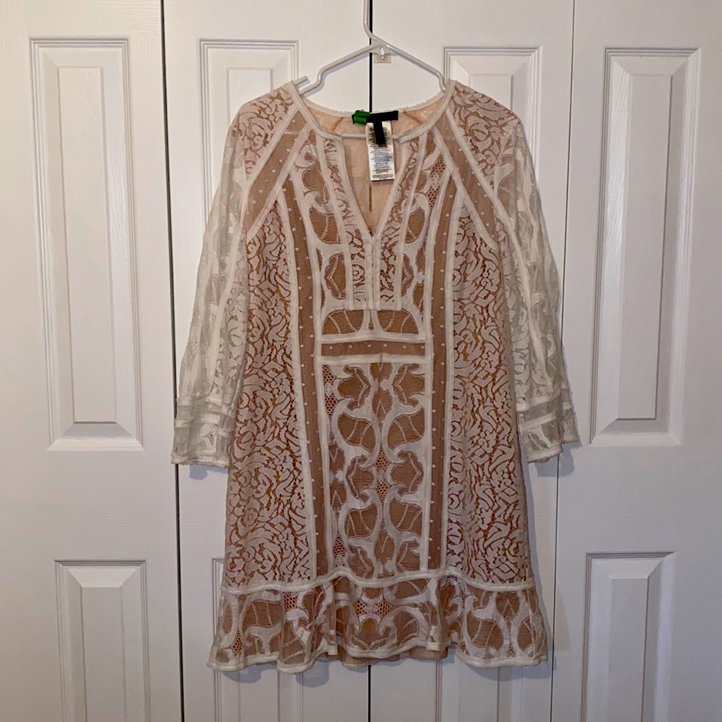 Bcbg White & Nude Lace Dress